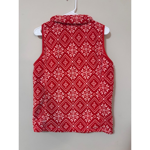 French Laundry Red Snowflake Fleece Vest‎ Women's Size L Full Zip Pockets - Picture 3 of 7